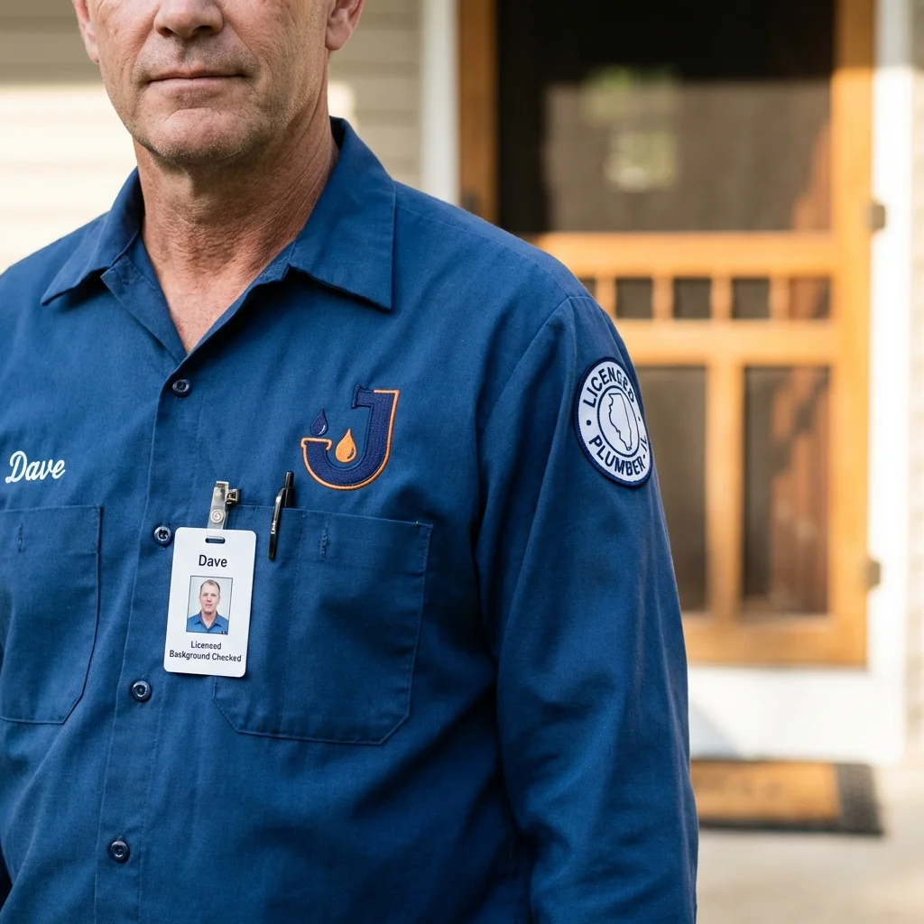 Licensed plumber showing ID badge in State College, PA