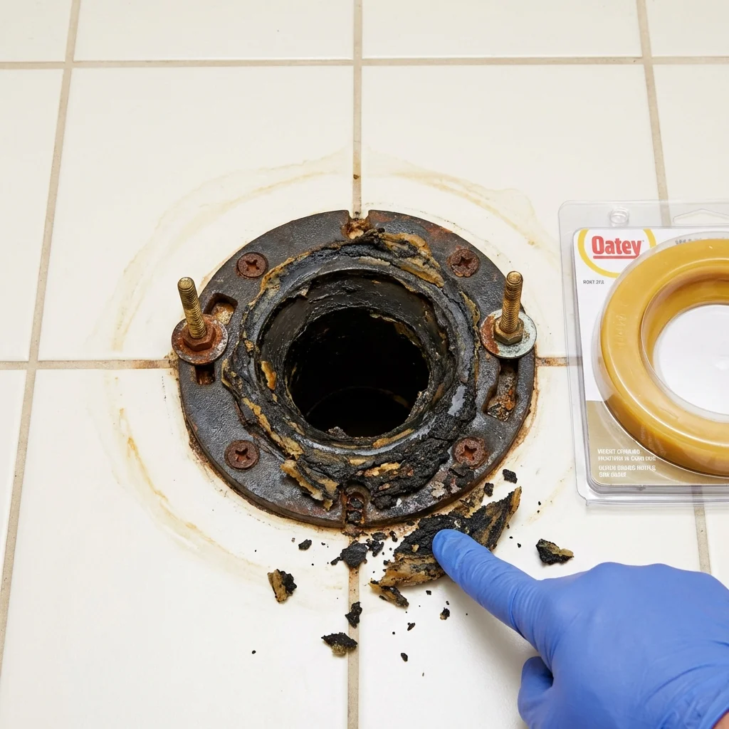 Failed wax ring showing water seepage at the base of a toilet in a State College, PA home