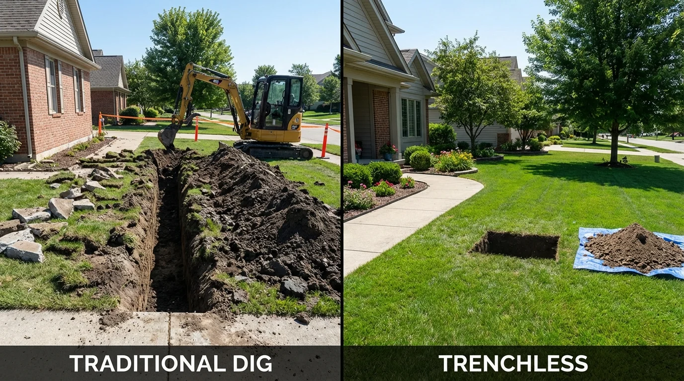 Trenchless sewer repair with minimal yard damage versus traditional excavation in State College, PA